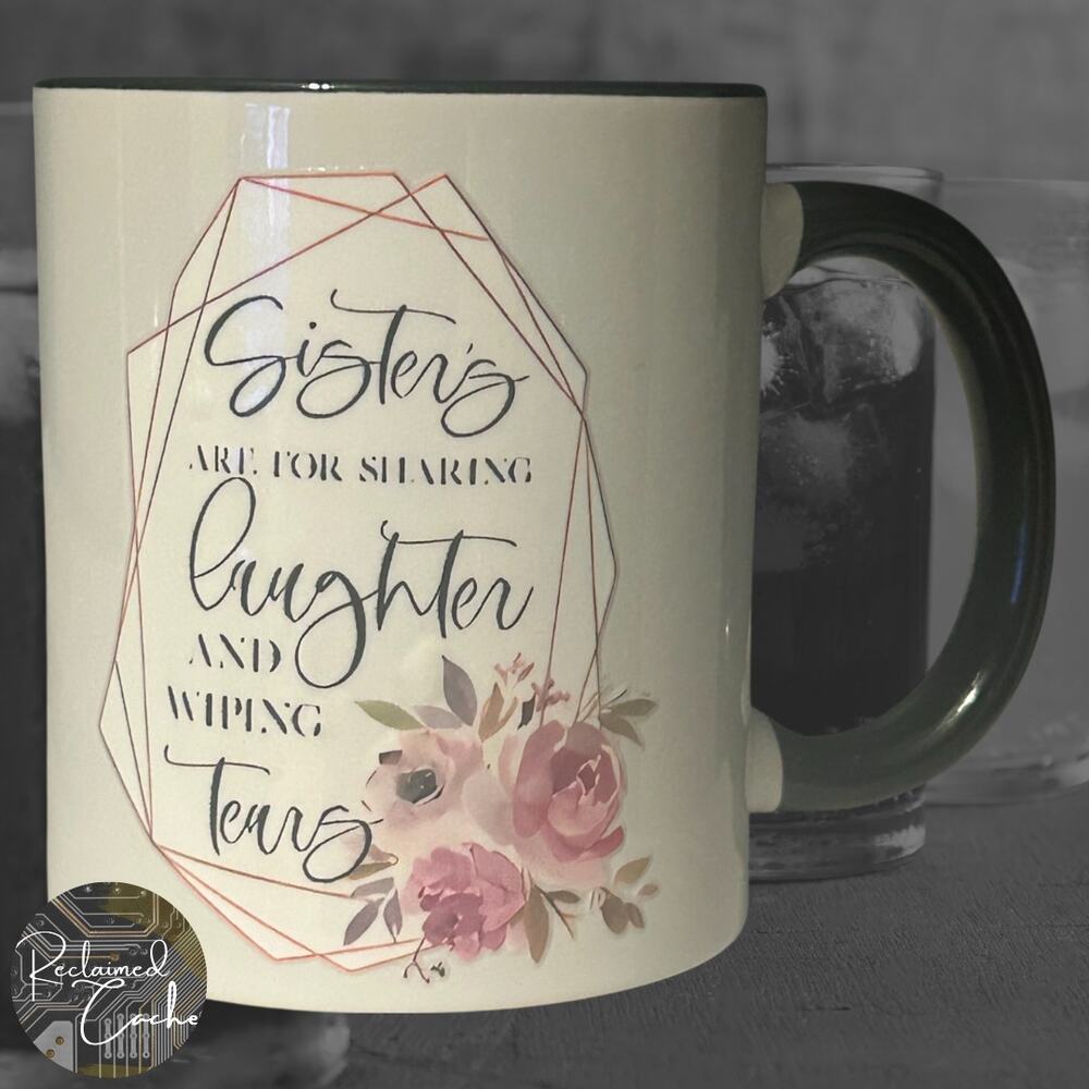 Sisters Sharing White and Black Mug